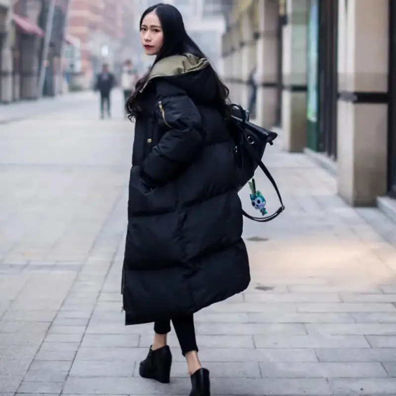 2023 Autumn Winter Jacket  Female Plus Size Outerwear Women Parka Warm Thick Long Cotton Coats Black Loose Oversize Hooded Coat