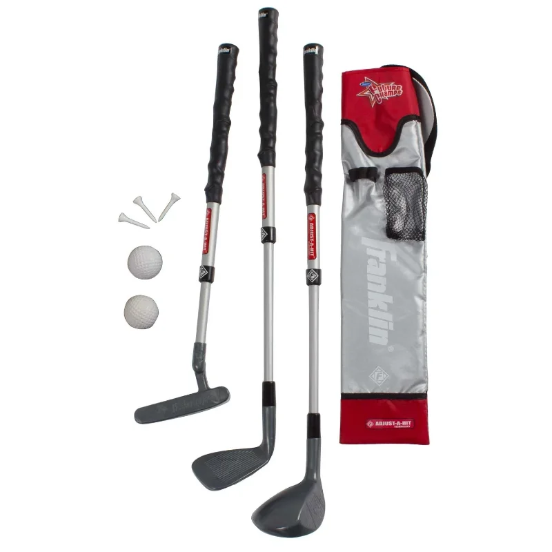 Franklin Sports Kids Plastic Golf Set - Adjustable Youth Clubs - Red golf club  golf putter  golf irons set