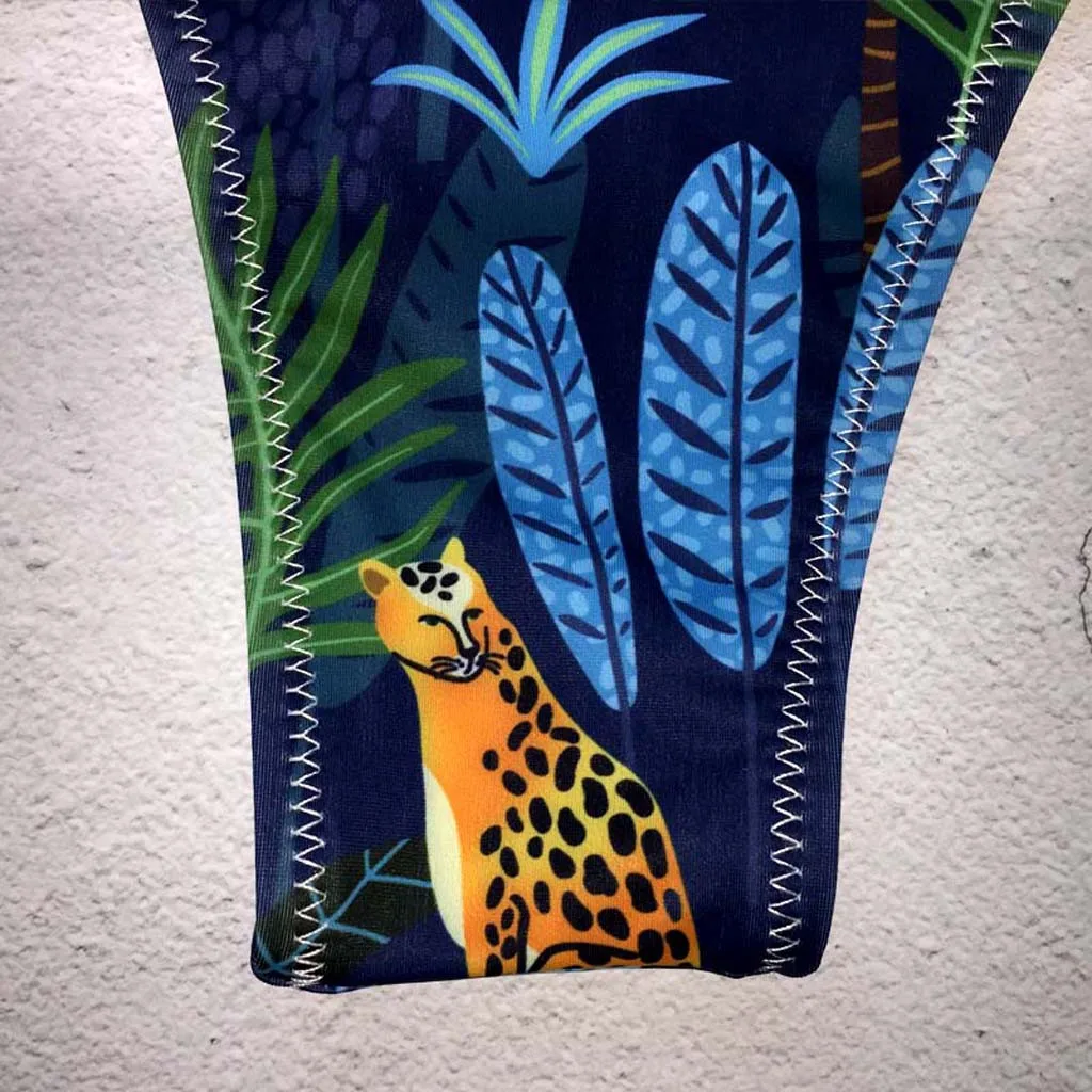 Сексуальное женское бикини с принтом листьев купальник высоким вырезом пляжные