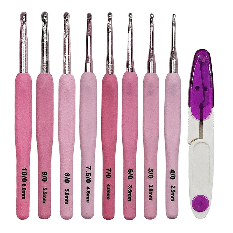 

9pcs/set Handle Pink Crochet Hook Set Aluminum 1.0-10mm Knitting Needles Weave Craft Yarn Crochet Medium Roving Sewing Tools kit