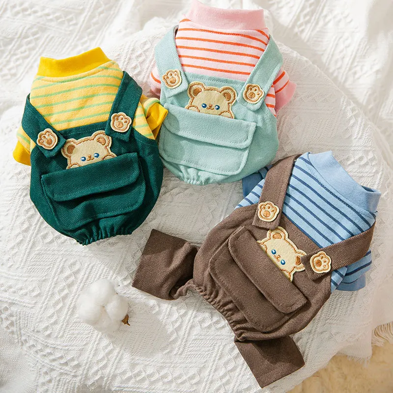 

Winter Dog Clothes Cute Pet Cat Suspenders Autumn And Thin Small Milk Stripe Four Legged