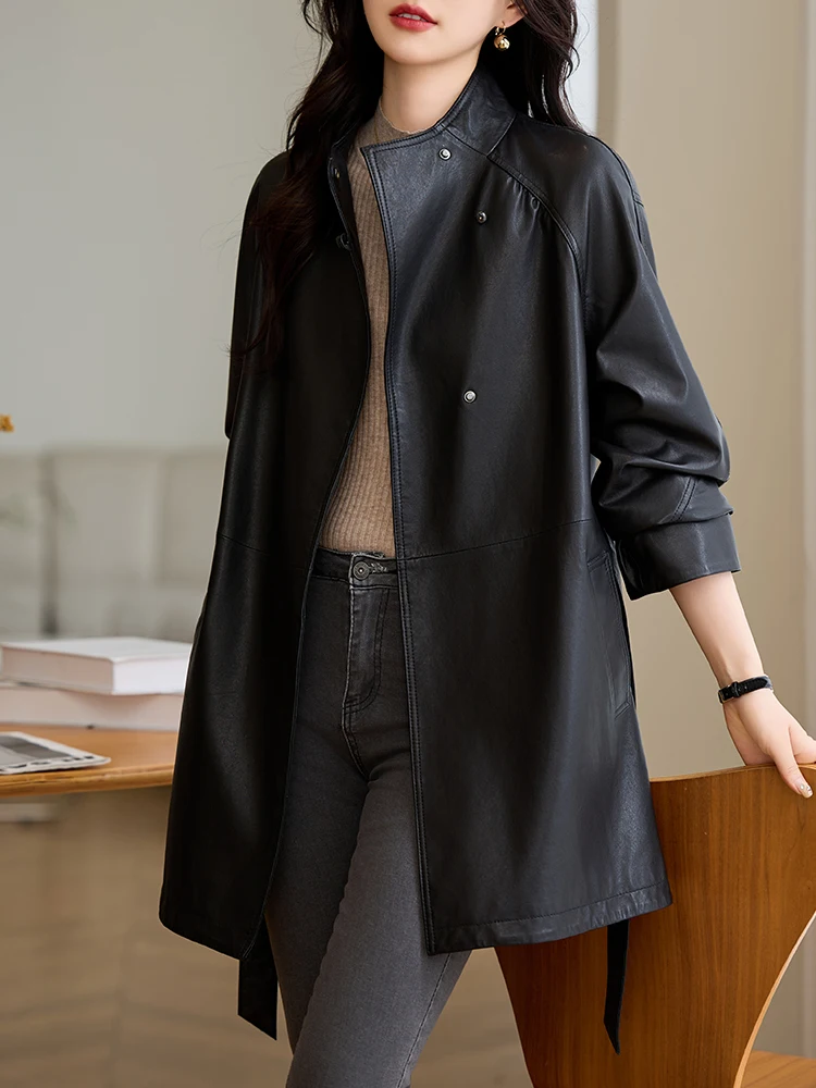 Осень 2024 модное новое пальто из натуральной кожи женский Тренч овчины High Sense of