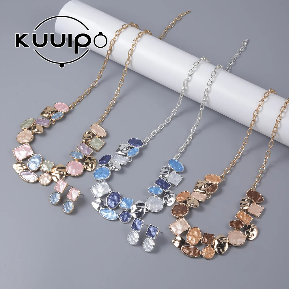 

Kuuipo Colorful Geometry Chokers Trendy Jewelry 2023 Accessories Zinc Alloy Chains Gifts Designer Luxury Necklaces for Women New