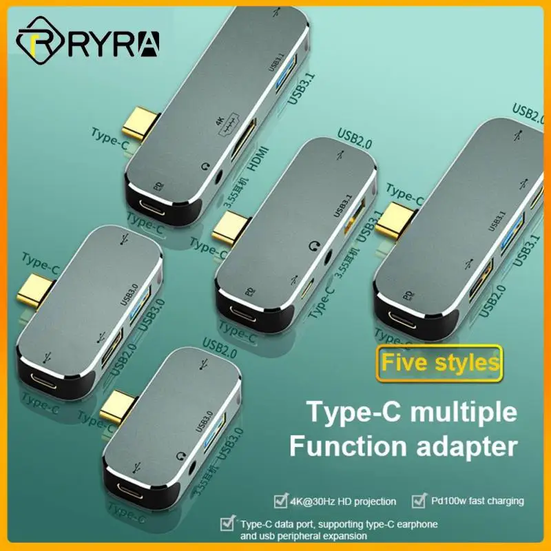 

Многофункциональный концентратор RYRA 6 в 1 Type-C, разъем 3,55 мм, PD100W, USB3.0/USB2.0/USB3.1, HDMI-совместимый концентратор USB Type-C