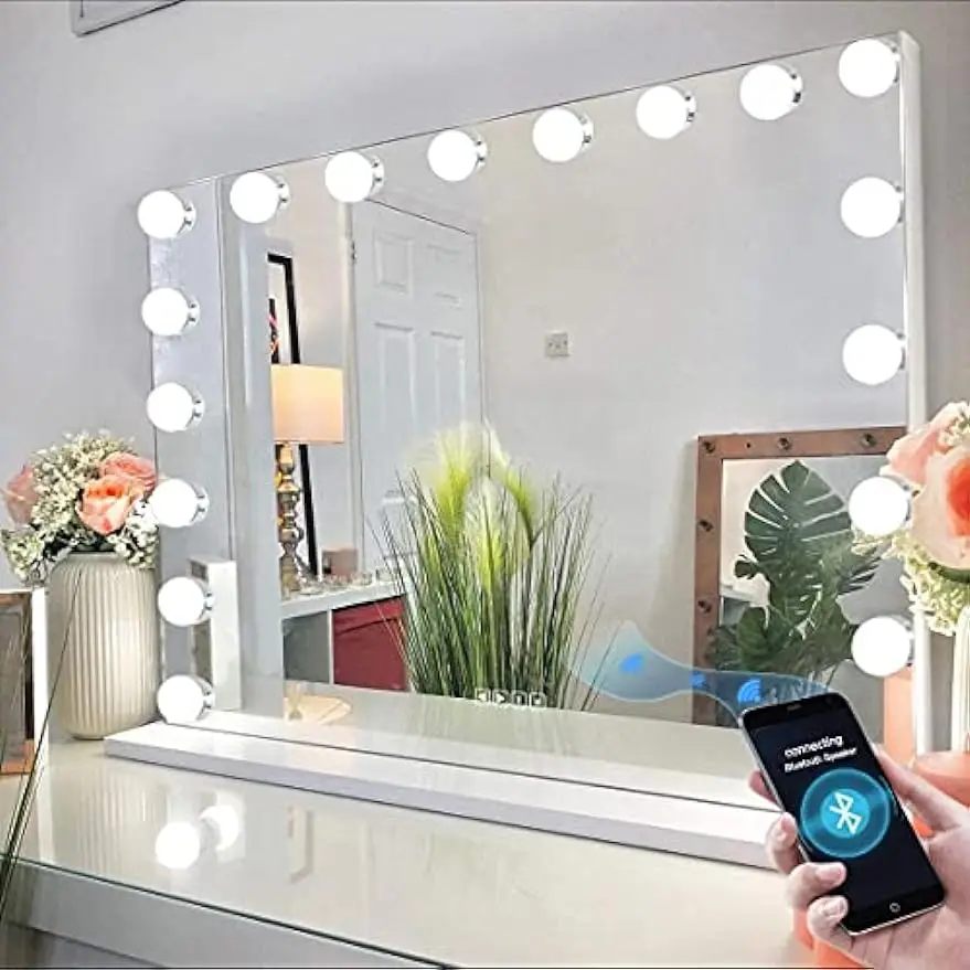 

18 LED Lights Hollywood Makeup Mirror with 3 Light Modes 31.5"X22.8" Tabletop/Hanging Bluetooth Vanity Mirror with Touch Screen