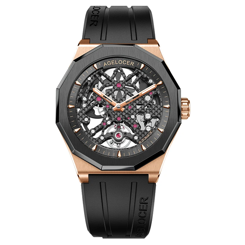 

Механические Автоматические часы с автоподзаводом, Брендовые Часы-скелетоны AGELOCER, резервные часы 80 часов, резиновые роскошные часы Sappire цве...
