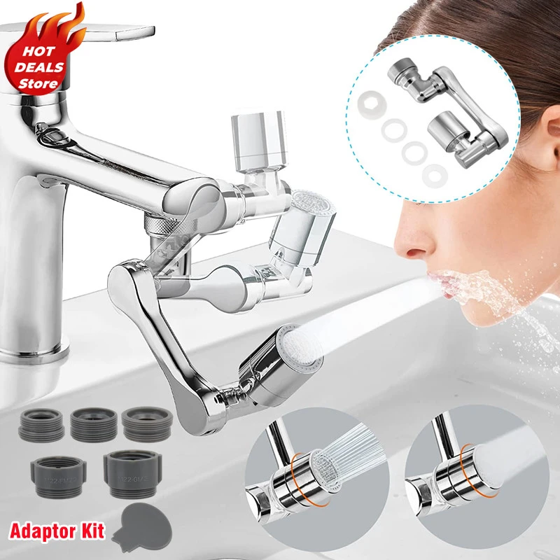 

New 1080° Rotary Extender Faucet Aerator Robotic Arm Plastic Splash 99% Universal for Kitchen Washbasin Faucets Bubbler Nozzle