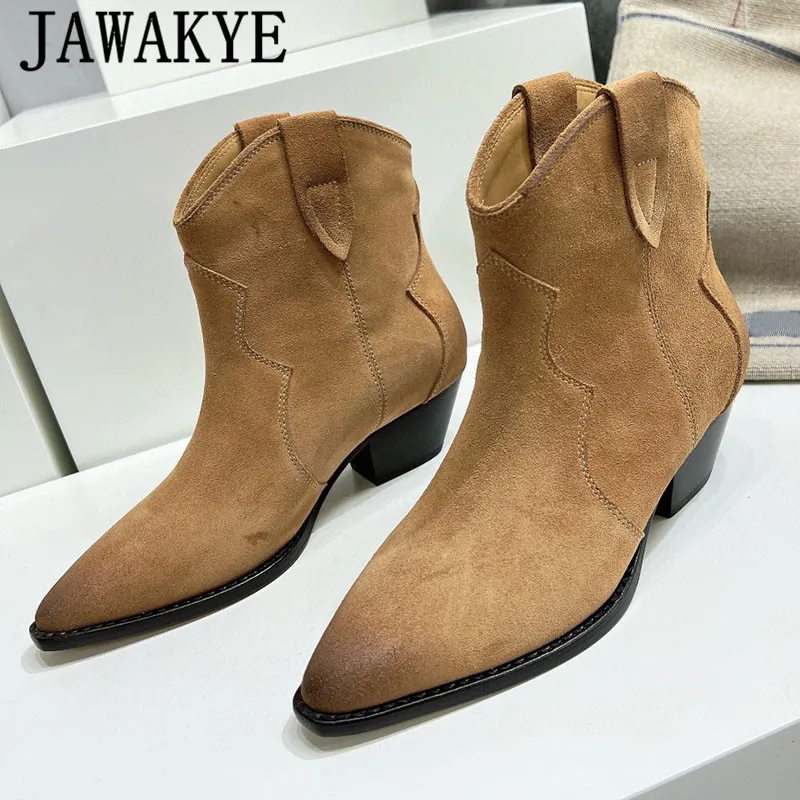 

Classic Hot Sale Old Suede Ankle Boots for Women Pointy Toe Chelsea Short Boots Casual Fashion Week Cowboy Punk Boots Feminine