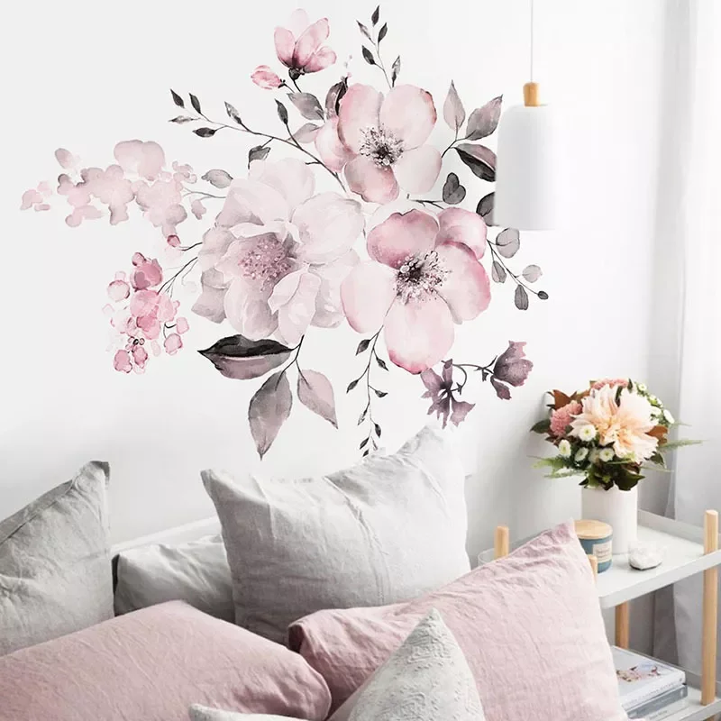 

Watercolor Pink Flowers Wall Stickers for Kids Room Baby Nursery Wall Decals Pink Flower for Girl Room Home Decoration Decor PVC
