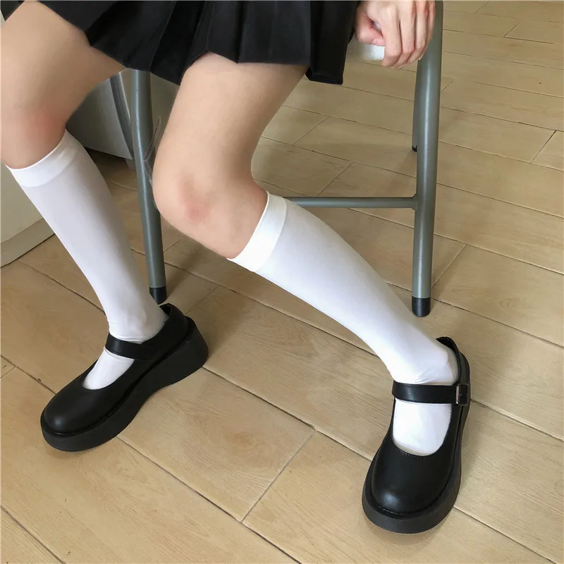 Solid Black White Long Socks Knee High Socks Sexy Lingerie Striped Women Stockings Ladies Girls Fashion Striped Lower Knee Socks
