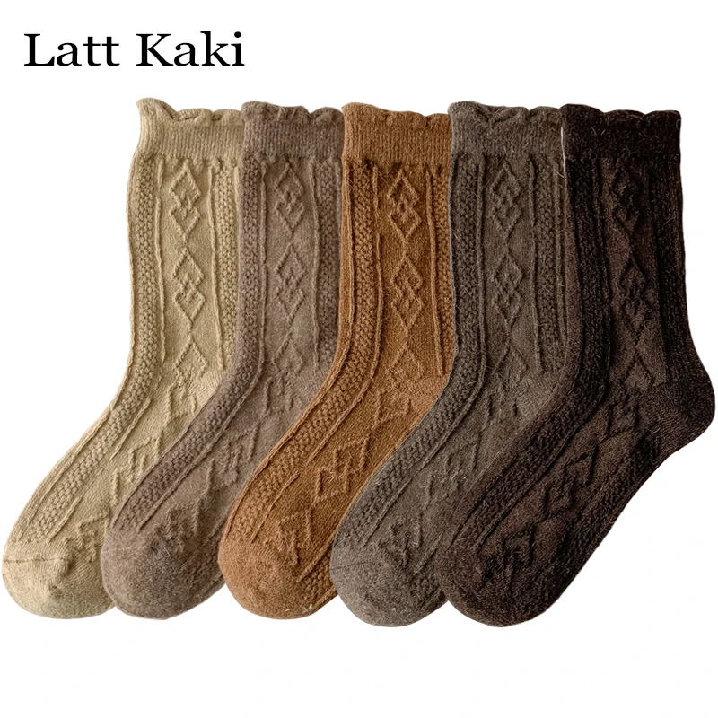 

Носки женские теплые однотонные, повседневные шерстяные, с рюшами, комплект коротких носков, 5 пар