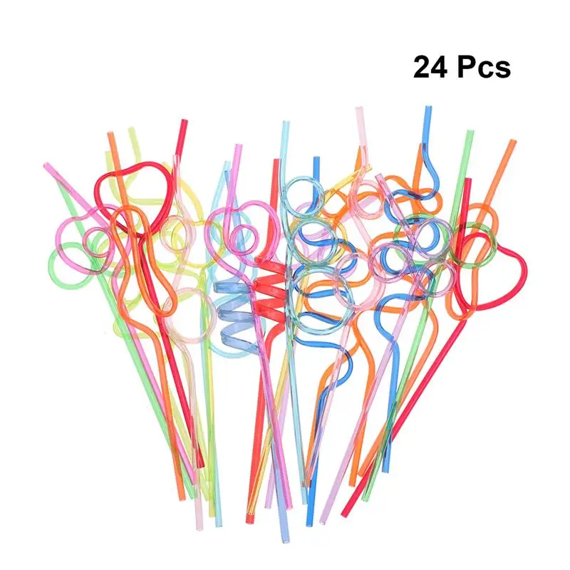 

24Pcs Disposable Drinking Straws PET 5mm Crazy Loop Plastic Straws Home Restaurant Bar Decorative Supplies Random Style