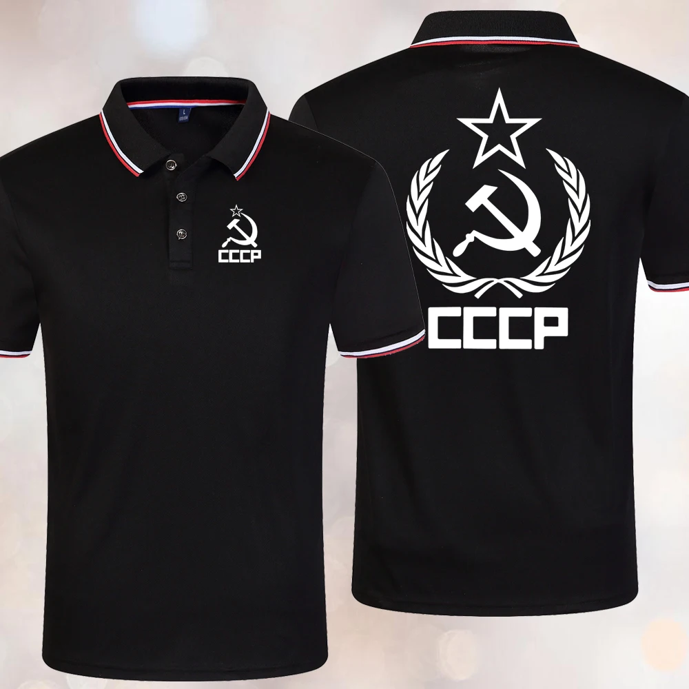 

Однотонная летняя рубашка-поло, Мужская Новая дышащая хлопковая рубашка из вискозы с коротким рукавом, модная футболка с принтом CCCP