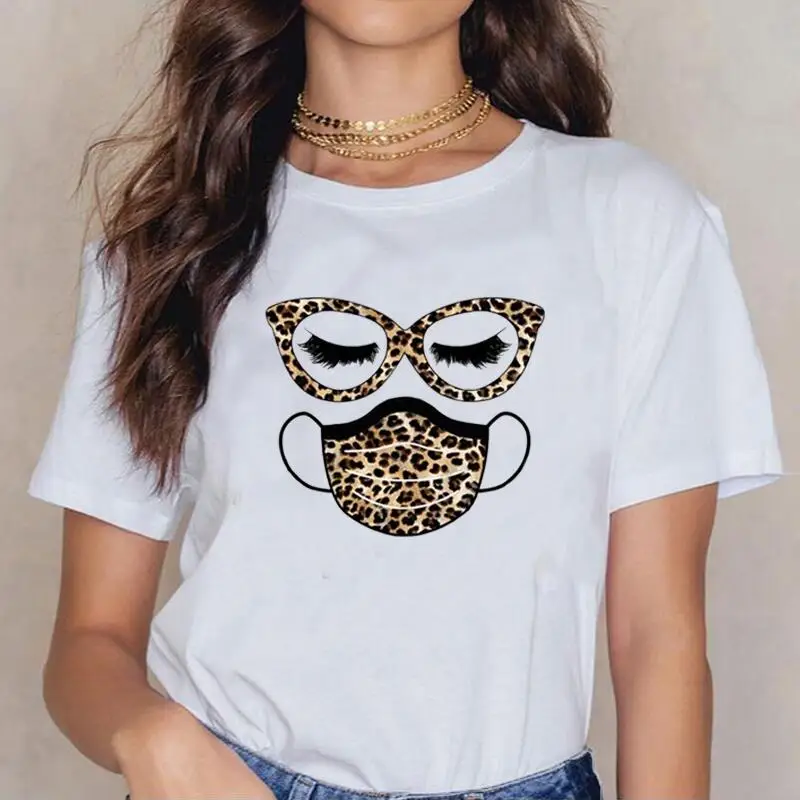 

Fashion Leopard Face Mask Eyelash Print Women T Shirt Summer Short Sleeve Harajuku Tee Shirt Femme Casual T Shirt Women Tops