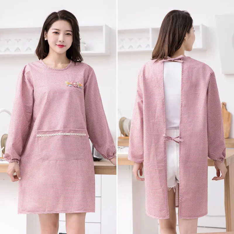 

Maid apron haircut overalls Korean fashion kitchen cooking apron long sleeve home smock cute reverse dressing apron with sleeves