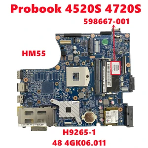 598667-001 598667-501 598667-601 For HP Probook 4520S 4720S Laptop Motherboard H9265-1 48 4GK06.011 HM57 DDR3 100% Tested OK