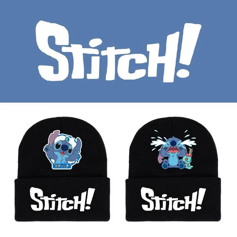 Черная детская вязаная шапка Disney Stitch для женщин и мужчин зимняя хлопковая теплая