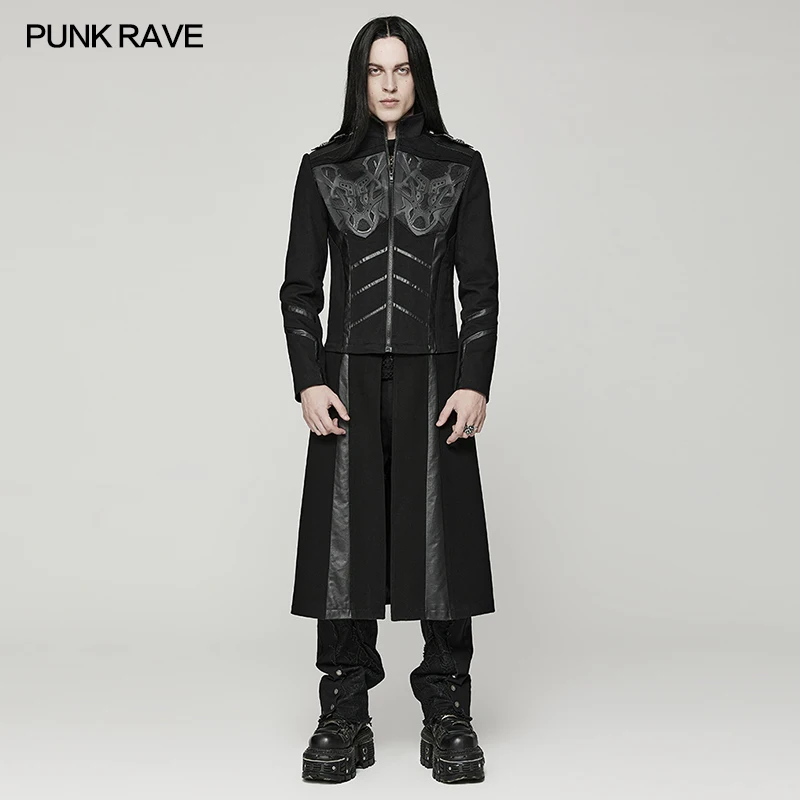 

PUNK RAVE Men's Cyber Punk Handsome Twill Fabric Jacket Detachable Hem Two Ways To Wear It Personality Trench Spring/autumn