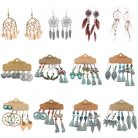 vintage big round earrings set for women ethnic boho tassel feather long dreamcatcher drop earrings jewelry