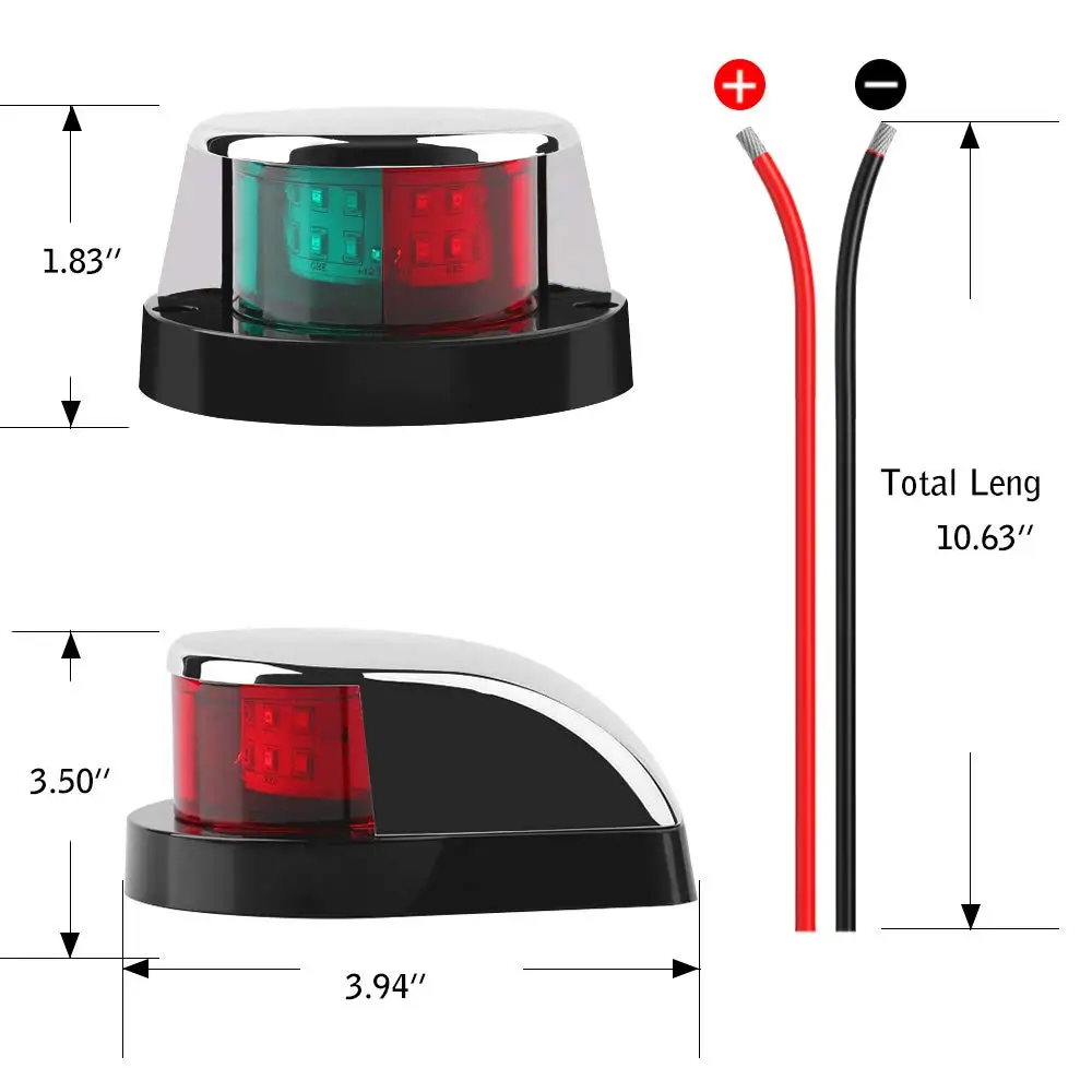 

1 шт., 12 В Светодиодные ходовые огни для лодки, навигационные огни, сигнальные огни для лодки, боковые фонари для лодки