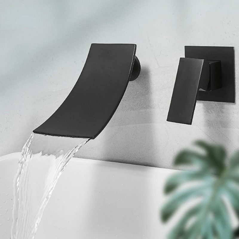 

Brass black wall shower faucet concealed shower and bathroom faucets bathroom waterfall water cold and hot tap for shower