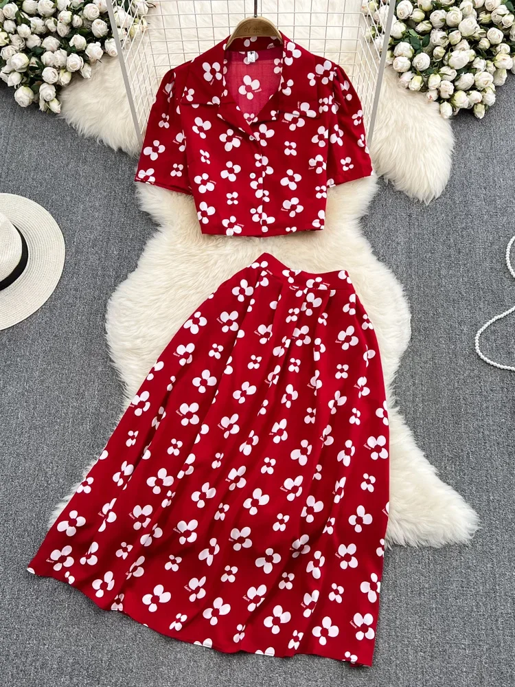 Летний женский костюм из двух предметов с принтом винтажный однобортный топ