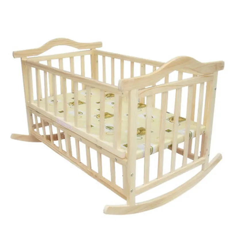 105cm/120cm Extra Big Size Baby Bed, Can Load Adult, No Paint Crib Infant Rocking Cradle with Mosquito Net