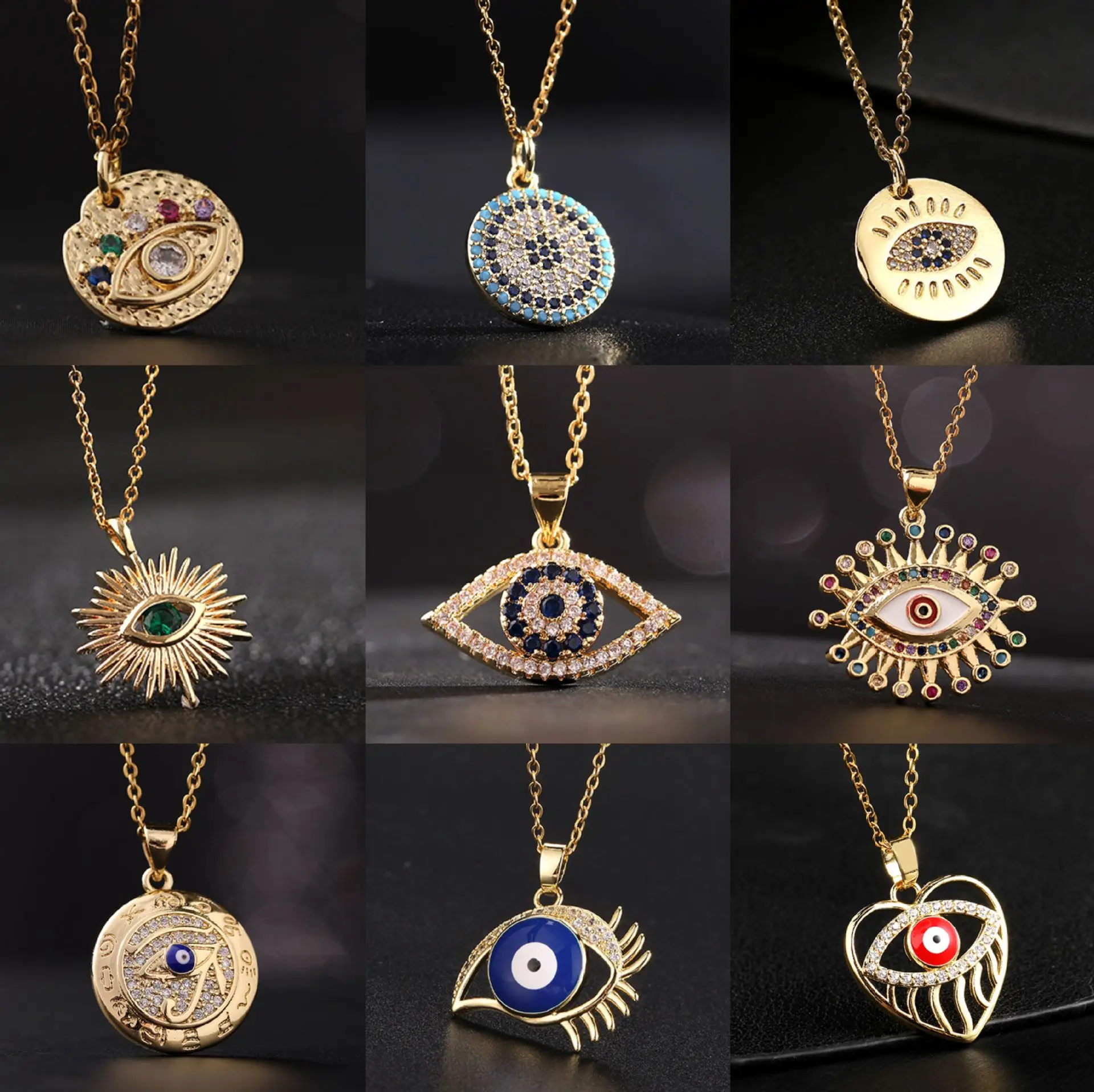 

Titanium Steel Clavicle Chain Color Zircon Eye Pendant Demon Eye Necklace