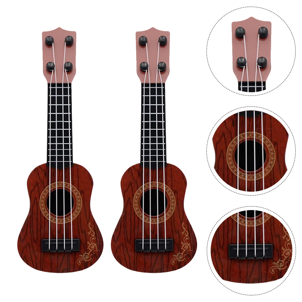 

2 Pcs Mini Ukulele Baby Educational Toys Kid Guitar Models Toddler Plastic Simulation Ukuleles Travel Beginner Early