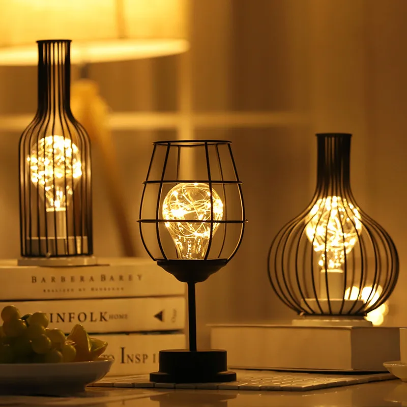 

iLiving Nordic Style Creative Night Light LED Wrought Iron Light Red Wine Glass Wine Bottle Desktop Decoration Atmosphere Light