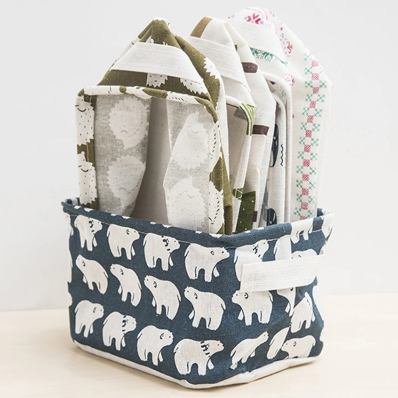 

Cotton and Linen Storage Baskets Desktop Storage Boxes Fabric Baskets with Handles Clothes Small Items Boxes