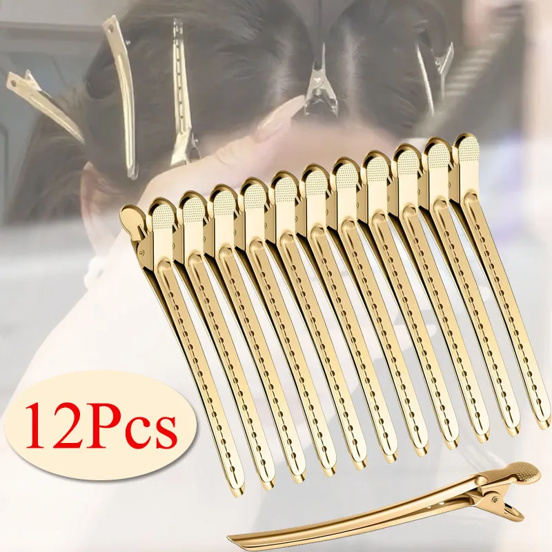 

12/6Pcs Duck Bill Clips Stainless Steel Crocodile Leather Hairpin Salon Hairdressing Clips Beauty Hair Style Accessories Tools