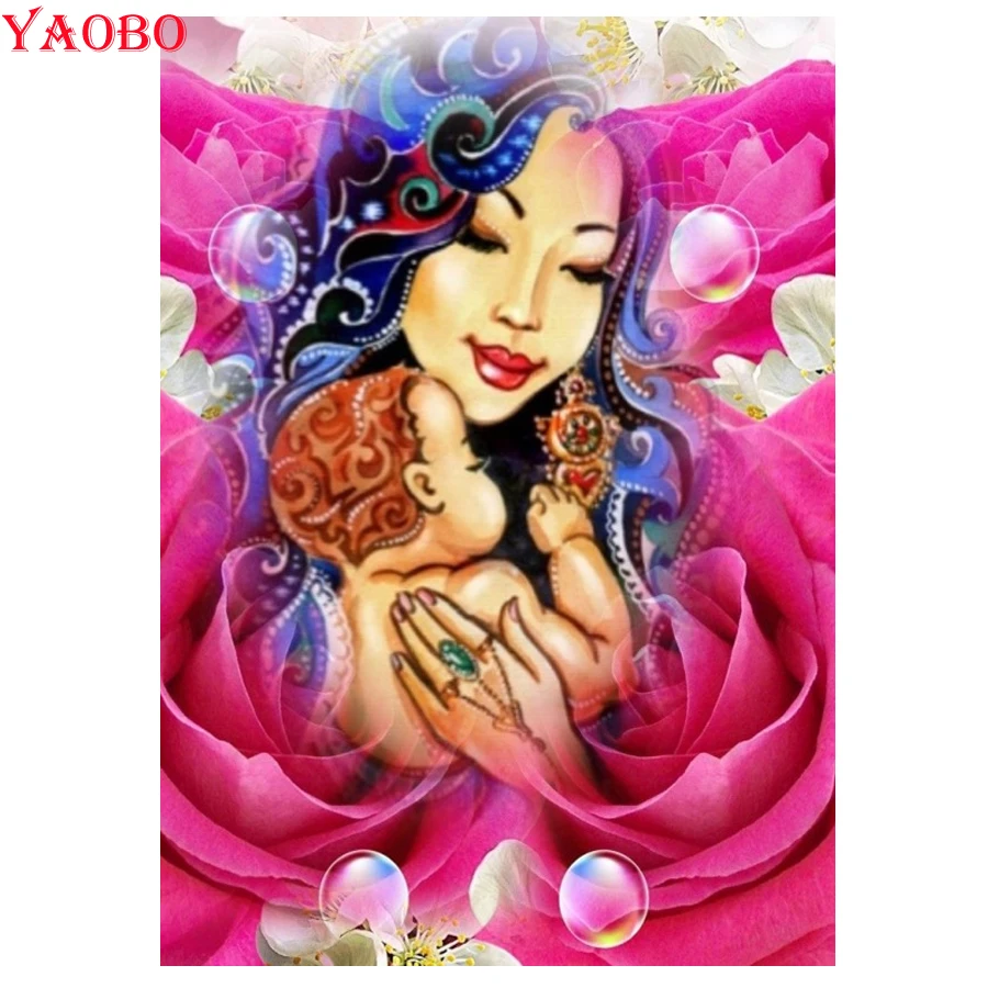 

Картина из страз «Мама и ребенок», картина из страз 5d «сделай сам», вышивка крестиком, Алмазная мозаика, полноразмерная круглая Алмазная выш...