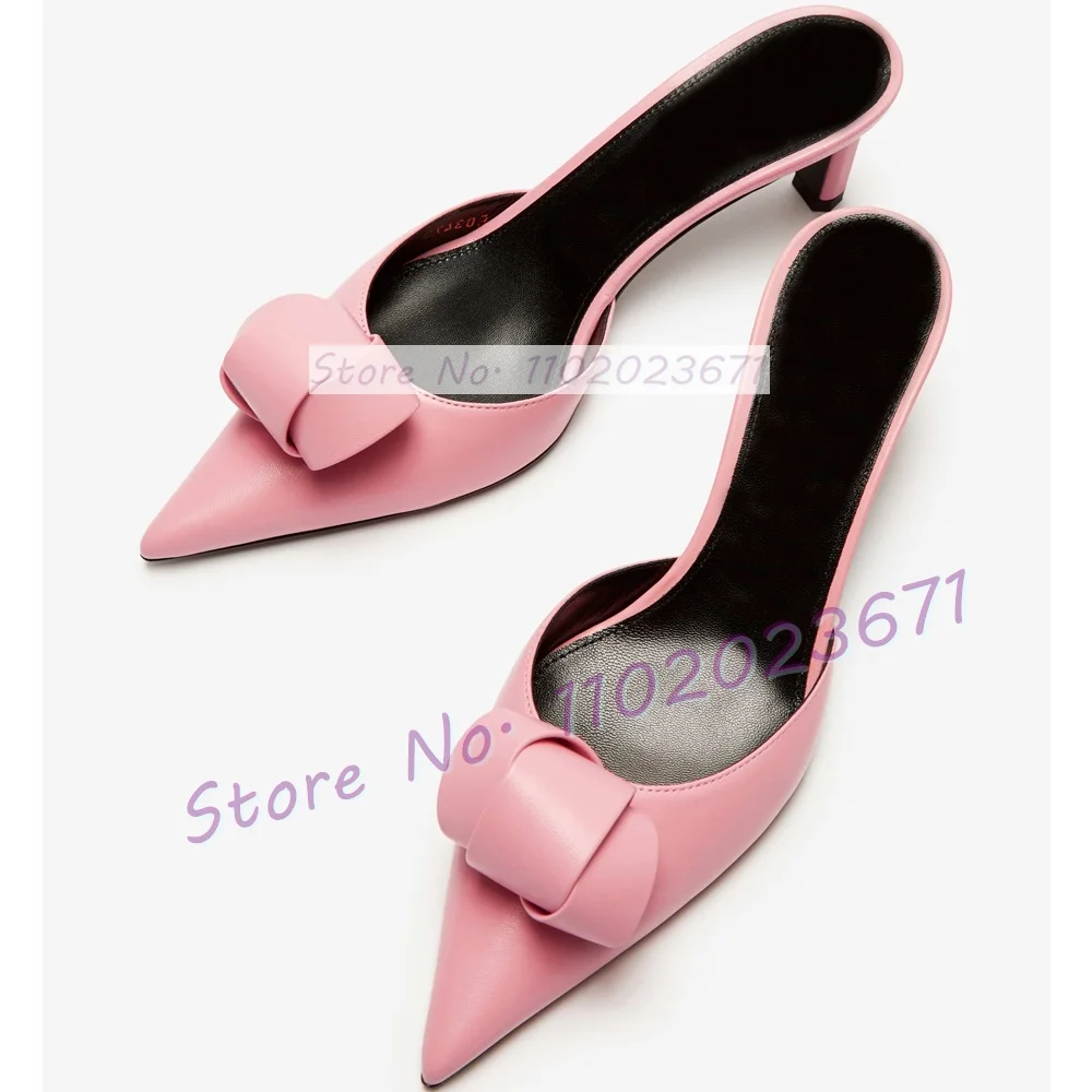 Шлепанцы женские атласные на среднем каблуке милые элегантные туфли с