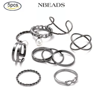 5pc alloy infinity criss cross curb chain shape finger rings set wire wrap cuff rings open rings for women gunmetal