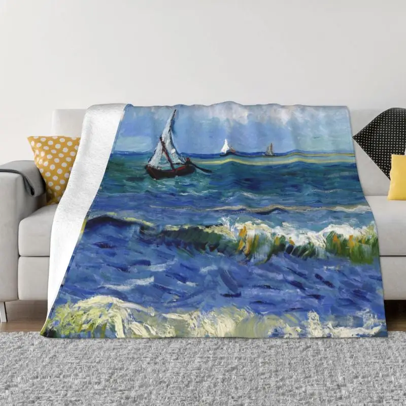 

Vincent Van Gogh Ultra-Soft Fleece Throw Blanket Flannel Beach At Scheveningen in Stormy Weather Blankets Home Couch Bedspreads
