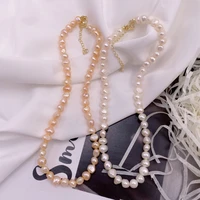 minar elegant nature freshwater pearl choker necklace for women golden copper irregular pearls beaded necklaces birthday gift