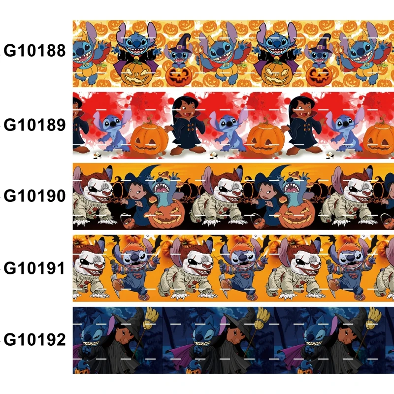 

Happy Halloween Disney Stitch Grosgrain Ribbon Printed 25mm Liston 50yards FOE for DIY Hair Bow Craft Supplies Materials
