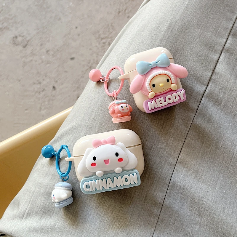 

New 3D Cartoon Sanrios My Melody Cinnamoroll with Pendant for AirPods 1 2 3 Pro 2 Case IPhone Earphone Accessories Air Pod Cover