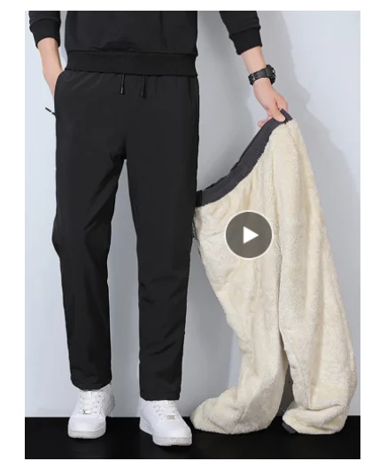 Winter Thick Warm Fleece Sweatpants Men Joggers Plus Size Straight Long Track Pants Windproof and Waterproof Thermal Trousers
