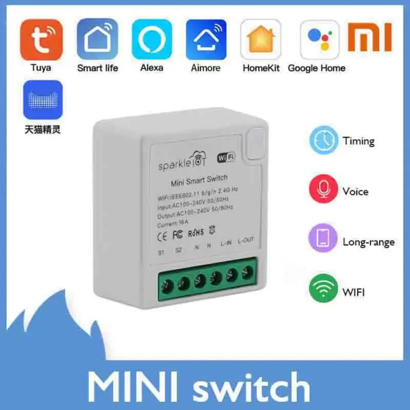 

Ac100-240v Wifi Smart Switch Voice Control Touch Wall Switch 16a Tuya Mini Breaker Module Light Switches Smart Home