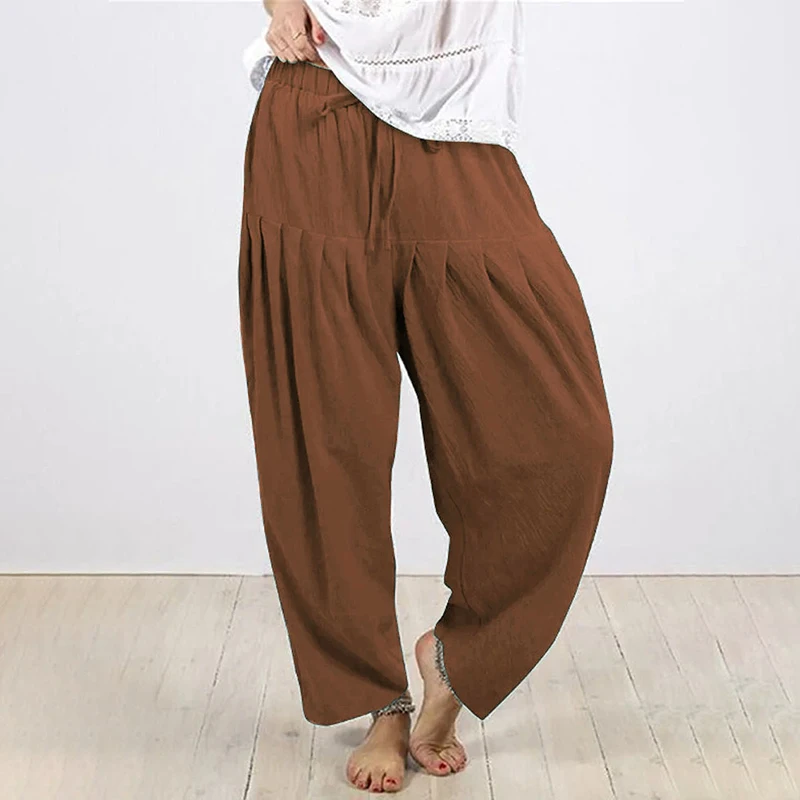 Women Solid Color Loose Turnip Comfortable Fabric Casual Models Pants New Comfortable High Waist Summer Pants