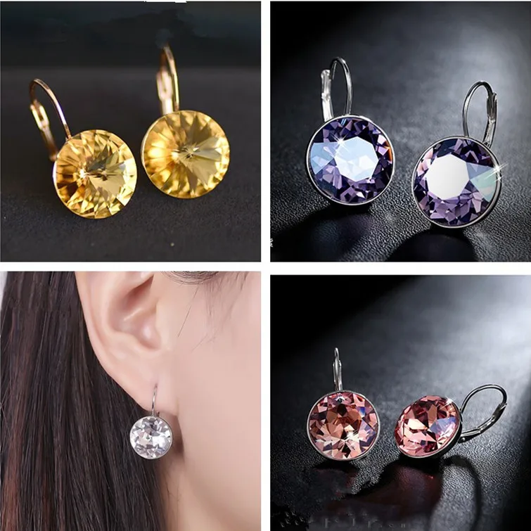 Корейские круглые австрийские хрустальные драгоценные камни модные серьги