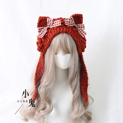 

Japanese soft sister qiu dong lovely cat ears earmuffs knitting hat knitting wool hat