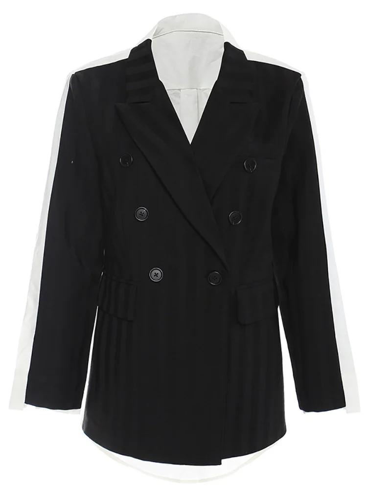 

Women Irregular Spliced Black Back Long Blazer New Lapel Long Sleeve Loose Fit Jacket Fashion Spring Autumn 2022 N895