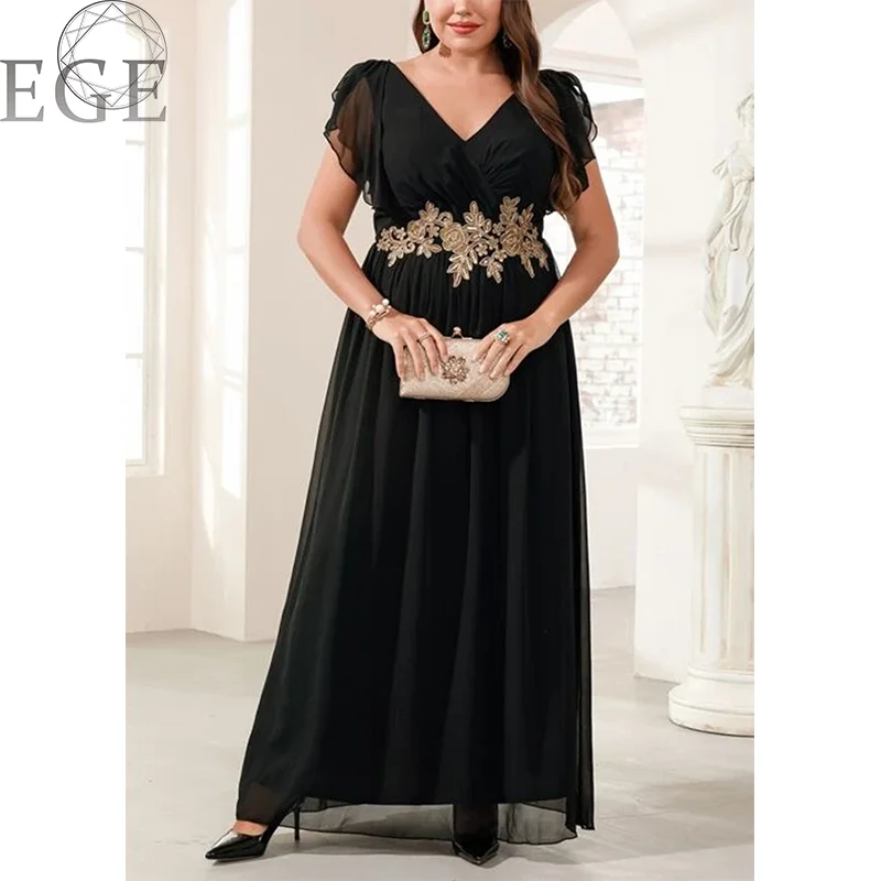 Plus Size V Neck Ruffle Chiffon Dress 5XL6XL7XL Black Party Wedding Elegant MIXI Dress Women Plus Size
