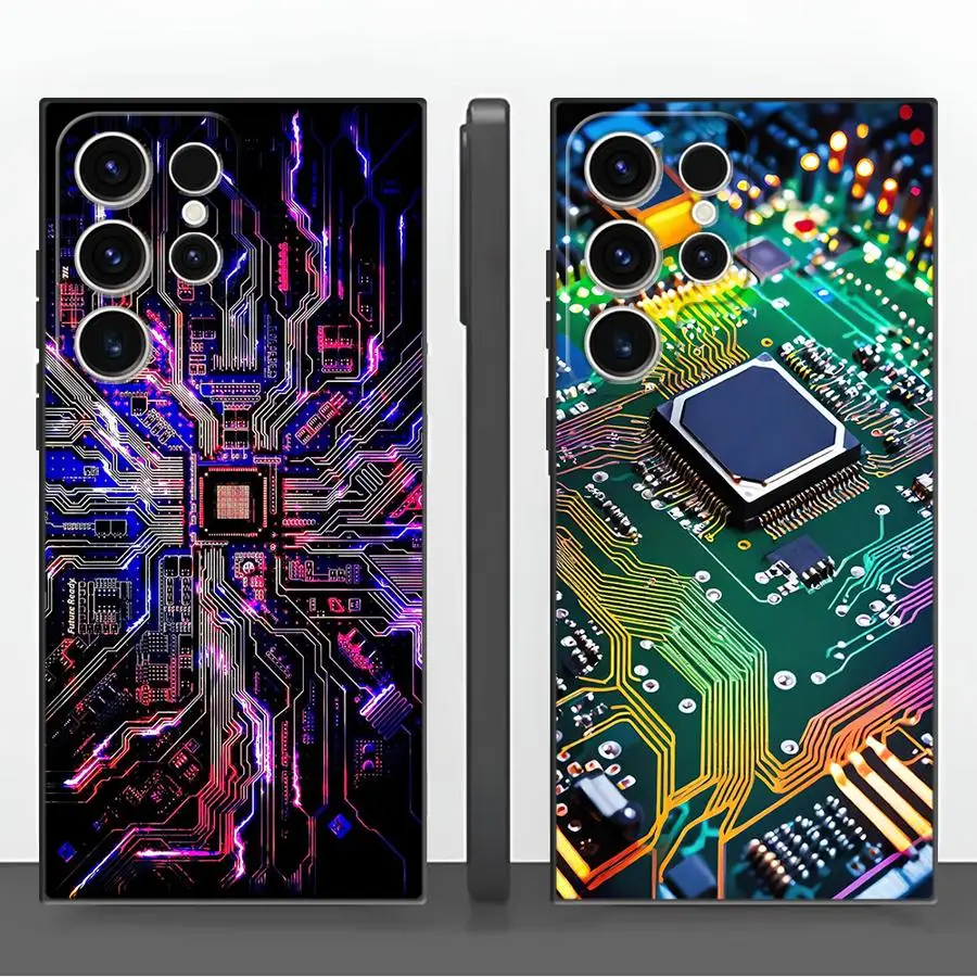 Фото Чехол для Samsung Galaxy S26 S20 S10 S9 S25 Ultra S21 FE S24 Plus S23 Note 20 Ultra 8 9 10, чехол-накладка с ретро-дизайном печатной платы №1