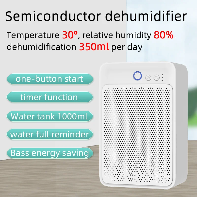 Portable Mini Dehumidifier 1000ml, Timer Mode, Silent Eco-Friendly Air Drying Dehumidifier for Home, Bathroom, Office, Wardrobe
