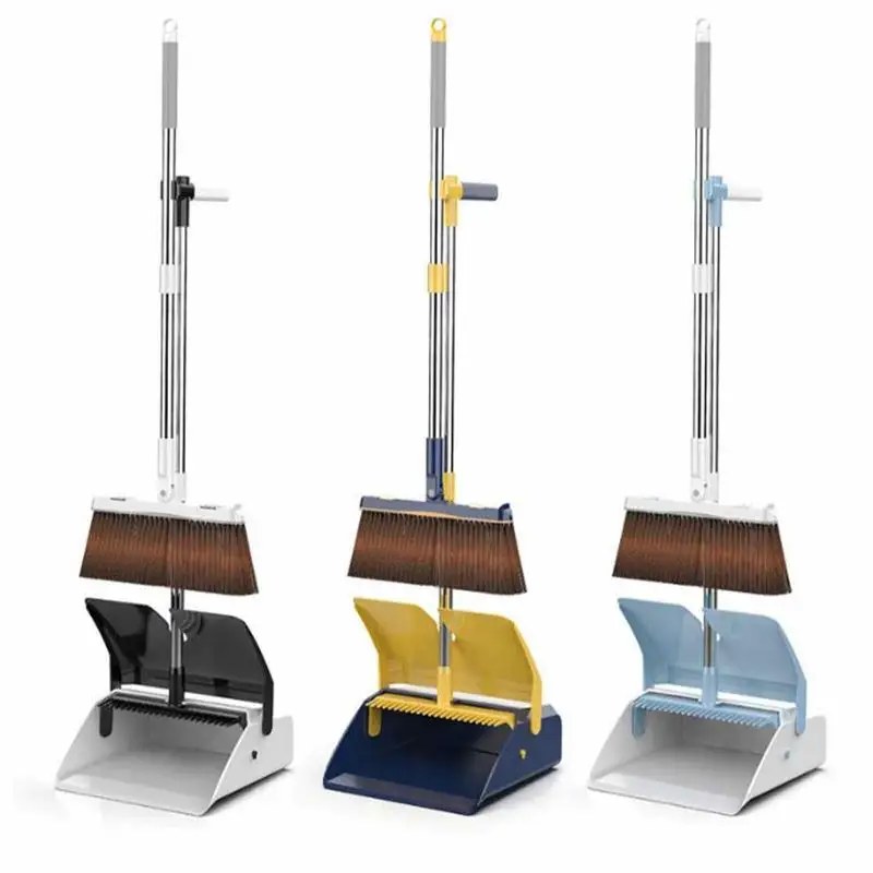 

Household Windproof Floor Broom Dustpan Set Stainless Upright Foldable Broomstick Floor Clean Brush Soft Comb Teeth For Home