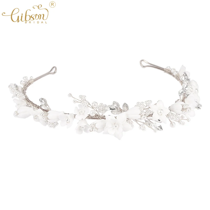 

Handmade Rhinestones Pearls Ceramic Flower Bridal Tiara Headband Wedding Bridesmaids Party Hairband